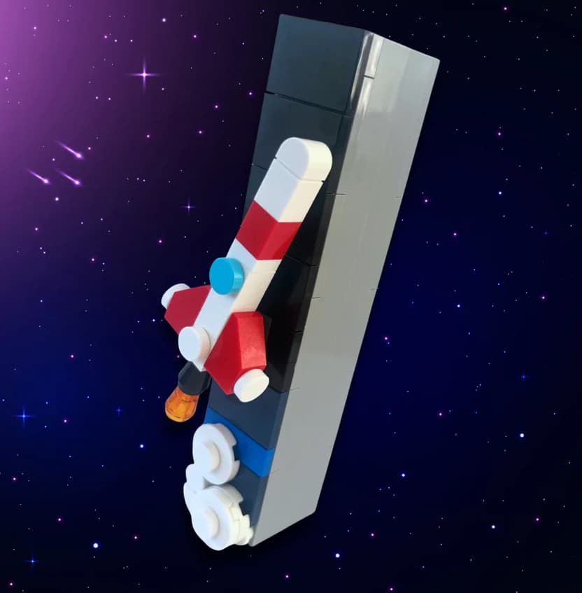 Rocket Mezuzah built from LEGO bricks, front view