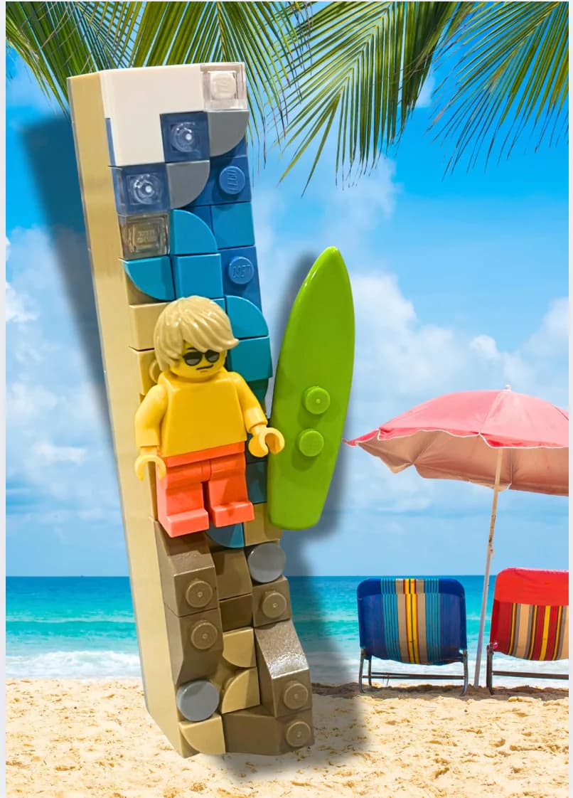 Beach Mezuzah built from LEGO bricks, front view